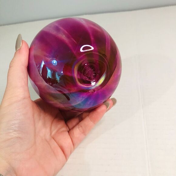 anton intaglio art glass oil lamp pink swirl iridescent orb hand blown home - Picture 3 of 9